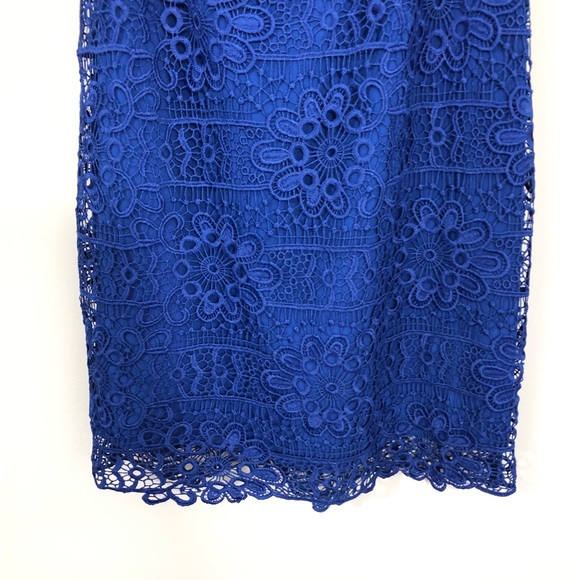 Guess Cobalt Bright Blue Peplum Lace Midi Dress - Picture 5 of 9